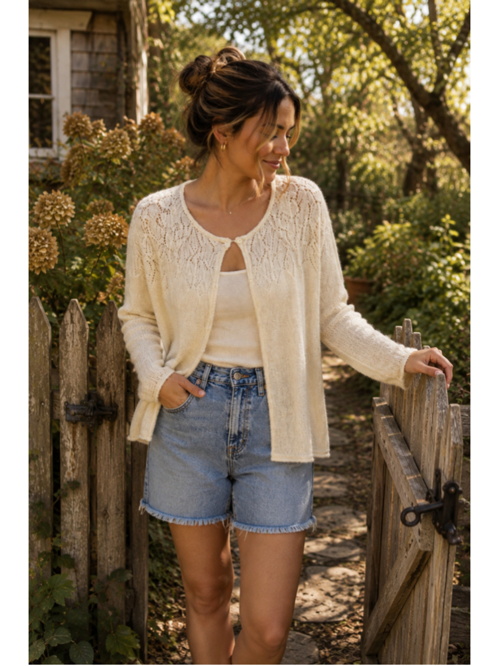 Chelsea & Theodore Ivory Mohair Blend Textured Cardigan Womens XL Cottagecore